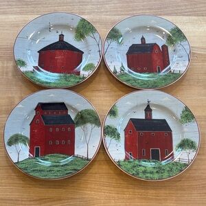 Countryside Charm Red Barn Dinner Plates Set